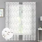 Taupe Leaf Sheer Curtain Leaves Embroidered Bedroom Short Curtains Rod Pocket