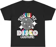 X.Style This is My Disco Costume 1970s Funky Party 70s Groove T-Shirt for Adults Crew Neck Short Sleeve Tee Shirt Black XL