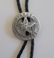 Texas Rangers Peso Back Company A Pewter Badge Bolo Tie Silver Badge Bolo Tie