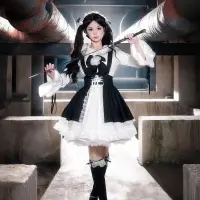 在飛比找蝦皮購物優惠-女僕裝cosplay黑白日系長袖蘿莉塔lolita女僕洋裝可