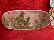 Handmade Pottery Cedar Embedded Design Tray on Red Clay with Snow Spatter Glaze