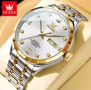 OLEVS Original Automatic Watch for Men Date Calendar Stainless Steel Nee White