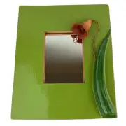 Hand Made Crafted Wall Mounted Hanging Mirror With Flower Accent Art Deco