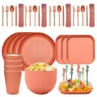 Four-person Set Orange Eco-Friendly Wheat Straw Dinnerware Set, Plate, Bowl, Cup