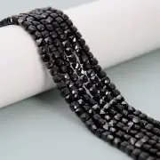 Natural Black Spinel Faceted Cube Beads Size 4mm 15.5'' Strand
