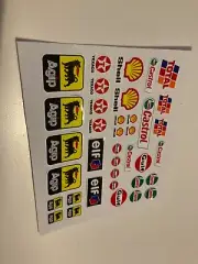 Scalextric /Slotcar Pre-Cut Decal Set A8894 AGIP, Total, Castrol Elf oil set.