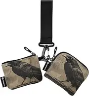 [XYMZR] Mini Zip Around Wristlet keychain Wallet Crow Gothic Closeup for Women Personalized Pattern Detachable Dual Pouch Wristlet Portable Wallet Phone Coin Purse, Multi-colored, One Size