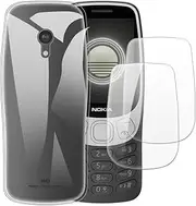 2 Pack Tempered Glass + TPU Phone Case Combo Compatible with Nokia 3210 2024, Shockproof Protective Cover and Screen Protector Set (Clear)