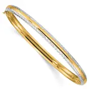 14k Yellow & Rhodium Gold 3/16 w/White Rhodium Diamond-Cut Hinged Bangle