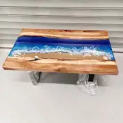 Walnut Epoxy Resin Coffee Table Ocean River Handmade Indoor Outdoor Furniture