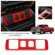 Red Central Power & USB Socket Panel Trim Cover For Chevrolet Silverado 2014-18 (for: Chevrolet)