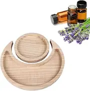 [JOROBURO] Crystal Holder, Moon Round Design Wooden Crystal Organizer Tray Trinket Dish with Round Dish Display, Crystal Display Essential Oil Holder Moon Jewelry Dish for Home