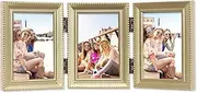 Lawrence Frames Antique Gold Brass Hinged Triple 2x3 Picture Frame - Beaded Edge Design