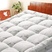 Bamboo Mattress Topper Full Size, Cooling Extra Thick Breathable Mattress pad for Double Bed, Soft Quilted Fitted Mattress Cover with 5D Snow Down Alternative Fill (8-21”Deep Pocket)
