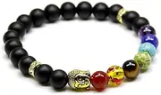 [IBOWZ] Crystal Bracelet Bead Bracelets Crystal Bracelet, 7 Chakra Natural Black Frosted Stones Beads Bangle Elastic Golden Buddha Jewelry Yoga Bracelets Unlimited Charm Diffuser Men Gift