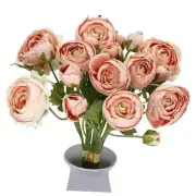 9 Pcs Peonies Artificial Flowers Bouquet 17.3" with Long Stems, 27 Heads Pink