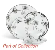 MICHAEL ARAM PORCELANE BLACK ORCHID DINNER PLATE TIDBIT CUP SAUCER BRAND NEW