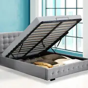 Levede Queen Bed Frame Fabric Tufted Mattress Platform Gas Lift Storage Grey
