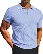 [PJ PAUL JONES] Men's Short Sleeve Knit Polo Shirts Waffle Texture Knit Shirt