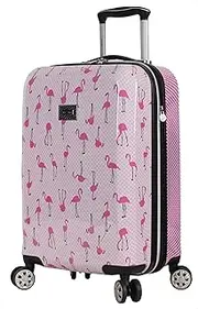 [Betsey Johnson] Designer 20 Inch Carry On - Expandable (ABS + PC) Hardside Luggage - Lightweight Durable Suitcase With 8-Rolling Spinner Wheels for Women, Flamingo Strut, 20in, Leisure