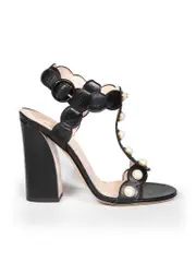 Black Faux Pearl Willow T-Strap Heels