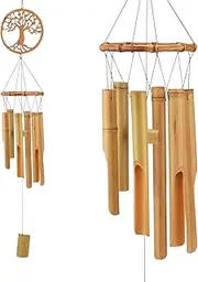 XINRUI Bamboo Wind Chimes, Tree of Life Wooden Wind Chime Kit Natural Decor Music Soothing Wind Bell Hanger Wind Chime Tubes Clearance Gifts for Garden, Outdoor, Outside, Patio and Home(34.5 inches)