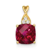 14K Yellow Gold Checkerboard Created Ruby and Real Diamond Pendant