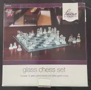 Chess Set-Glass Board & Glass Pieces 16 Clear 16 Frosted Complete IOB