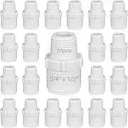 Yaomiao 20 Pcs PVC Garden Hose Adapter Male to Male Hose Adapter for Pool Pump Sump Pump Rain Barrel Water Tank and Aquarium (3/4" x 1/2" NPT)