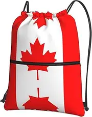 EdWal Canadian Flag Print Drawstring Backpack Gym Bags Sports Bags With Zipper Pocket For Travel Beach, Black, One Size