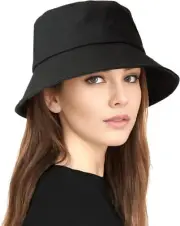 Unisex Bucket Hat for Women Men Cotton Summer Sun Beach Hat, Large, Black