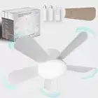 Socket Fan Light - Ceiling Fans with Lights and Remote, 19in (5 Leaves White)