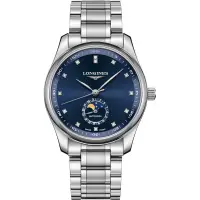 在飛比找蝦皮購物優惠-瑞士浪琴名匠系列機械男表月相鑲鑽鋼帶藍盤手錶L2.909.4