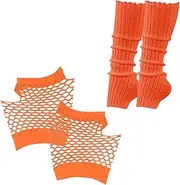 [Generic] Knit Leg Warmers | Carnival Costume Accessories | 80s Leg Warmers and Nylon Short Fingerless Fishnet Gloves Set, Fancy Dress Costume Accessory for Party