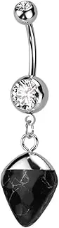 [Pierced Owl] 14GA 316L Stainless Steel Double Jeweled CZ Crystal Semi-Precious Stone Dangling Belly Button Ring