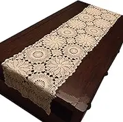 Ustide Floral Table Placemats Hand Crochet Table Doily Beige Cotton Table Doilies Lace Table Runner for Coffee Table (15Inchesx59Inches, Beige)