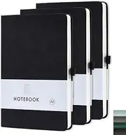 Tanou A5 Lined Notebook, Pack of 3, 200 Pages 80gsm Paper, Hardcover with Pen Loop for School and Office, 14.5 x 21.5 cm