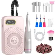 YOPOWER Portable Nail Drill Professional 45000RPM, Rechargable Electric Nail File Machine with Bits Kit for Home Salon Use, Pink