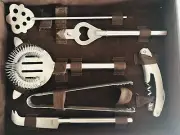 6 Piece Bartender Kit - Leather Feel Box Outside/Suede Feel Inside - Lock Box