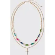 Mens Gold Cross Gem Chain Necklace