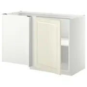 METOD corner base cabinet with shelf, white/Bodbyn off-white, 128x68x80 cm