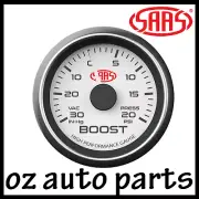 SAAS 30 In-Hg 20 psi TURBO BOOST GAUGE White Mitsubishi EVO FOR Subaru WRX STI