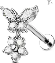 [Jewseen] Flat Back Earring Internally Threaded Helix Earring Flower Dangle Cartilage Piercing Jewellery 316L Surgical Steel Tragus Stud