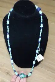 Vintage Sodalite & Turquoise Carved Turtle Bead Beaded Necklace Neiman Marcus