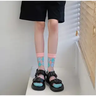 大唐襪業 D251韓國花朵夏季薄款玻璃絲中筒襪鏤空透明透氣水晶襪