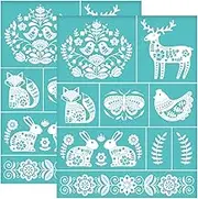 OLYCRAFT 2Pcs 8.6x11 Inch Folk Art Decorate Self-Adhesive Silk Screen Printing Stencil Fox Rabbit Silk Screen Stencil Bird Elk Butterfly Mesh Stencils Transfer for DIY T-Shirt Fabric Painting