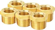 Brass Pipe Fitting, Reducer Hex Bushing 3/8" NPT Male x 1/4" NPT Female Thread Adapter(6-PACK)