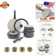 10-Piece Ceramic Nonstick Cookware Set - Stackable & Detachable Handle Design