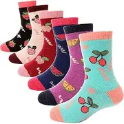 [ANTSANG] Children Wool Socks For Boy Girl Kid Thick Thermal Warm Cotton Winter Crew Fruit Socks Random Color 6 Pack (Fruit, 8-12Y)