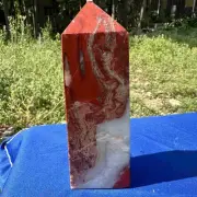 795g Natural Red Jasper Quartz Obelisk Crystal Tower Wand Point Reiki Healing